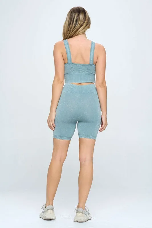 Seamless Mineral Washed Biker Shorts Set