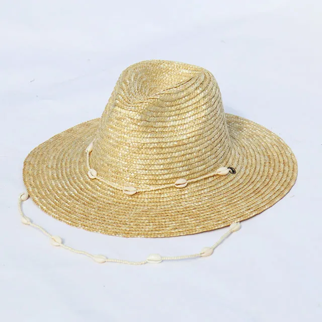 Seashell Beaded Beach Hat With Chain For Women Straw Woven Fedora Hat