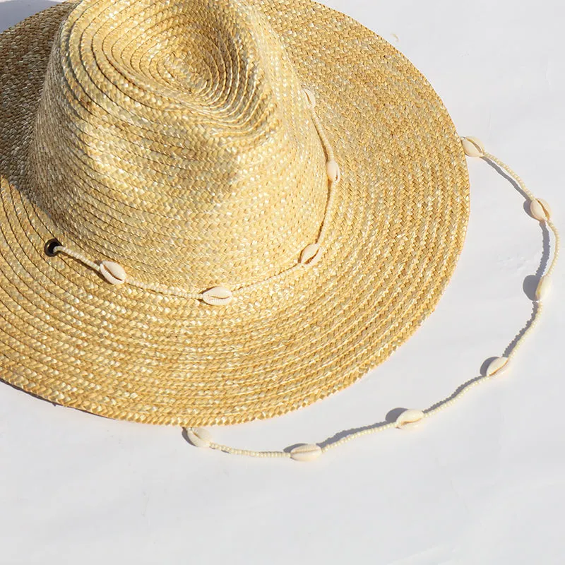 Seashell Beaded Beach Hat With Chain For Women Straw Woven Fedora Hat