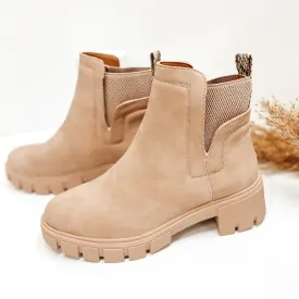 Season Premiere Slip On Chunky Heel Booties in Nude