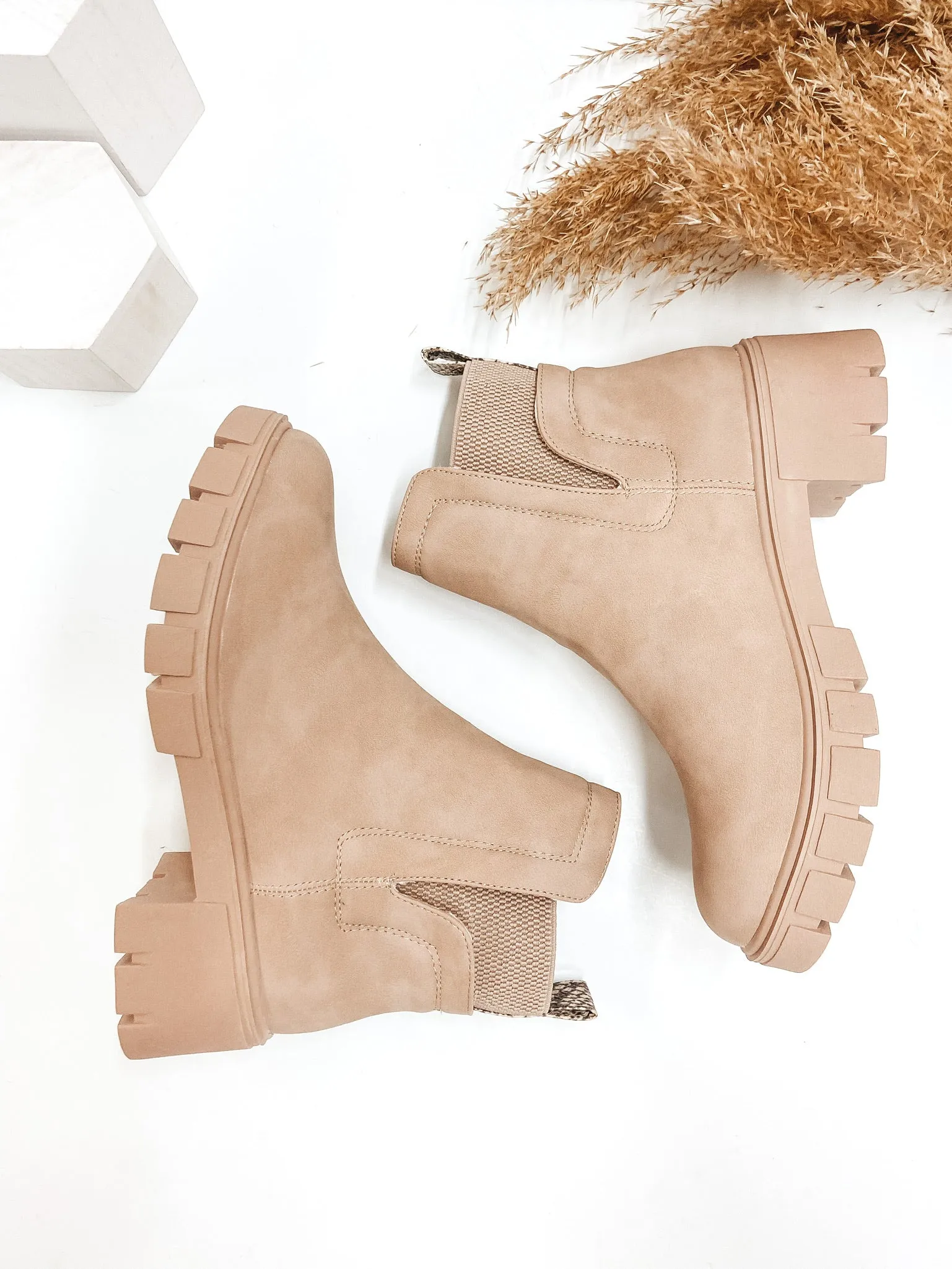 Season Premiere Slip On Chunky Heel Booties in Nude