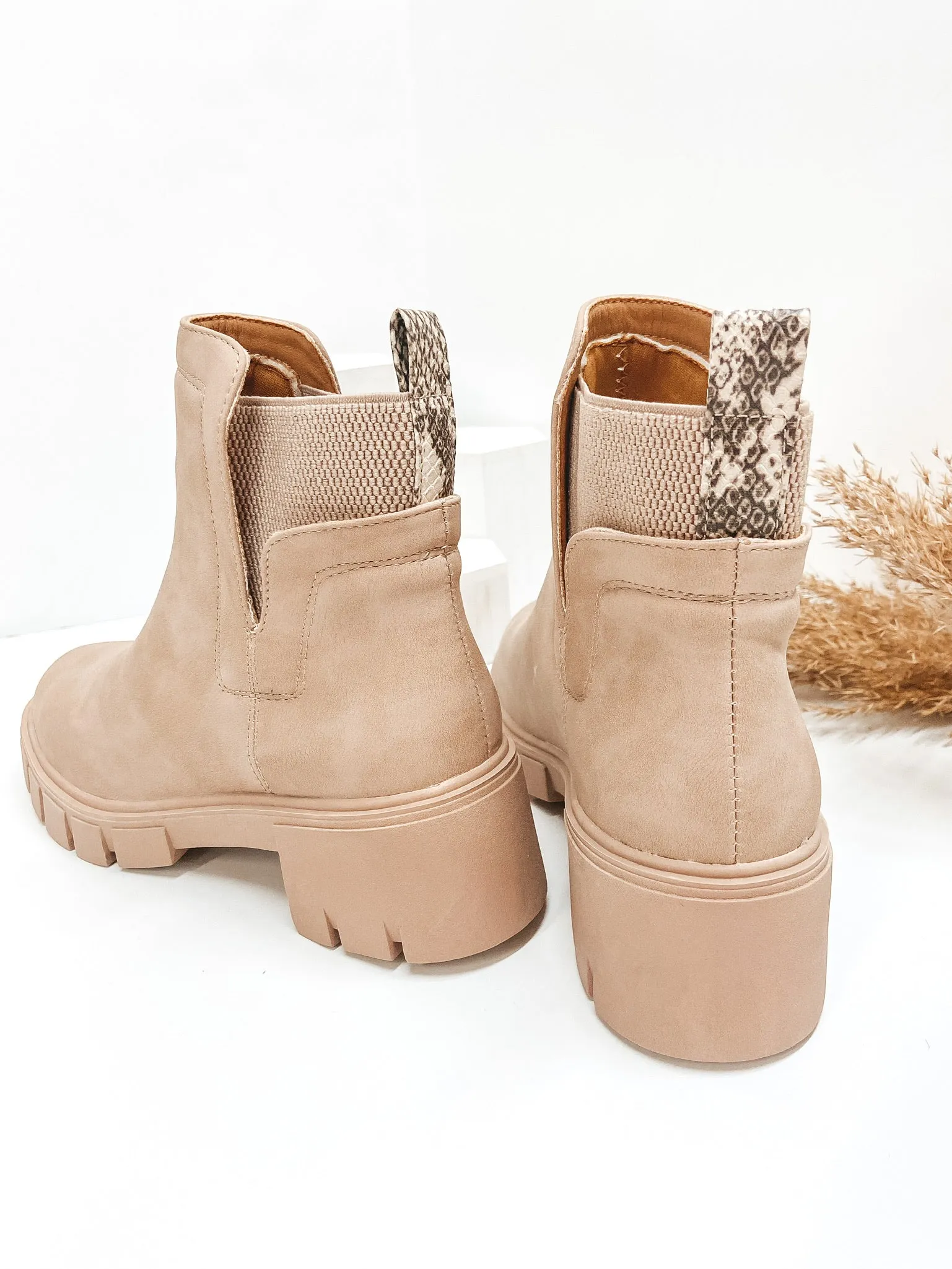 Season Premiere Slip On Chunky Heel Booties in Nude