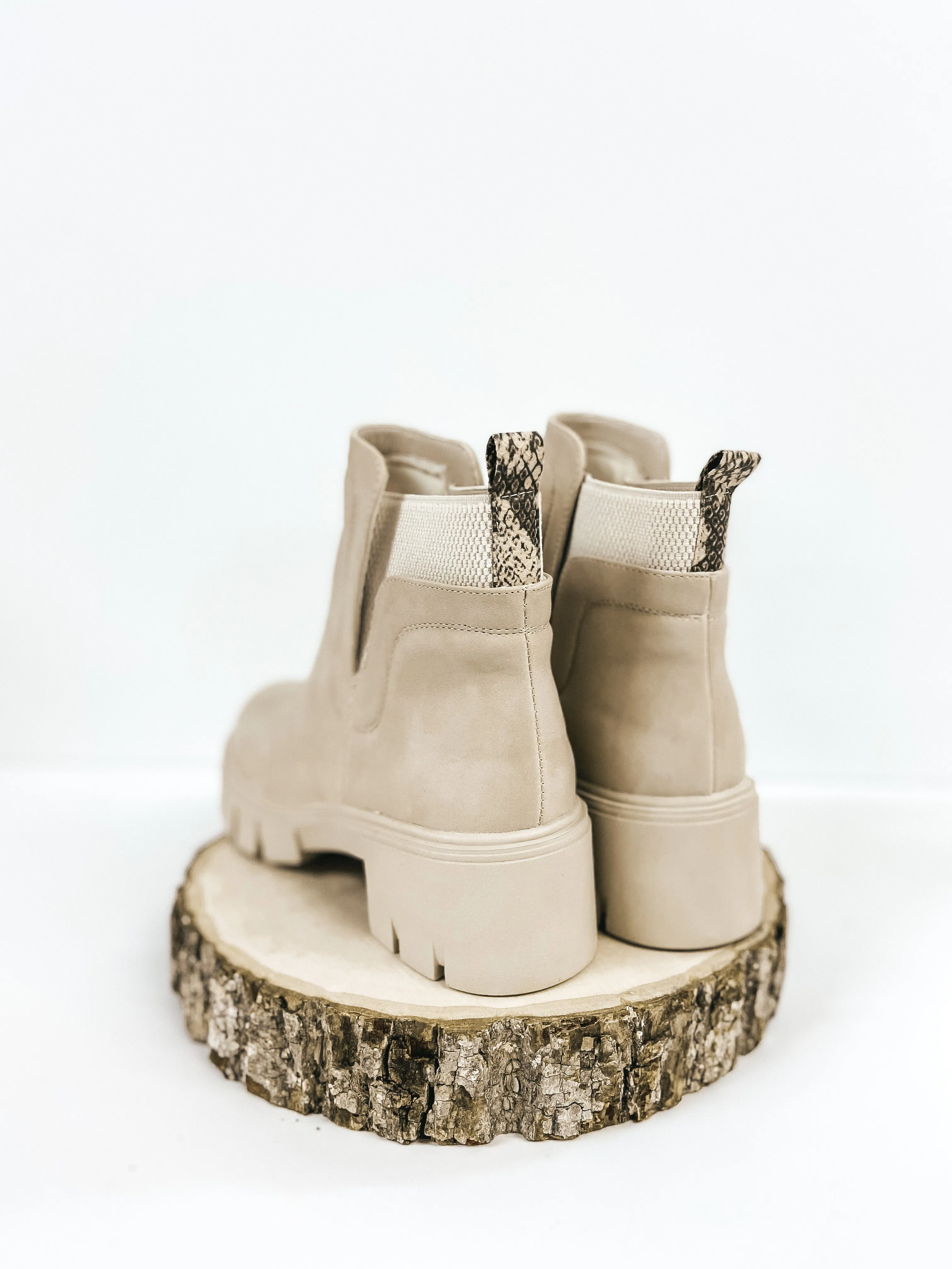 Season Premiere Slip On Chunky Heel Booties in Stone