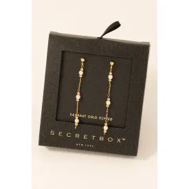 Secret Box Gold Dipped Pearl Beads Chain Dangle Earrings