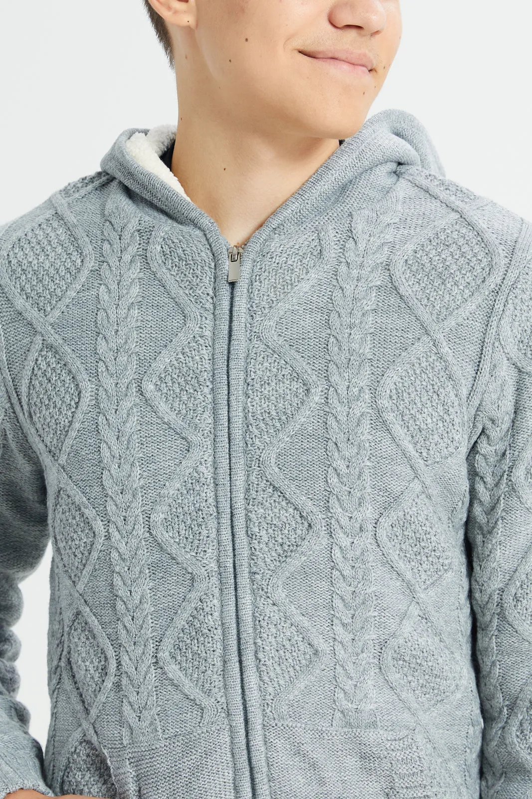 Senior Boys Grey Knitted Cardigan