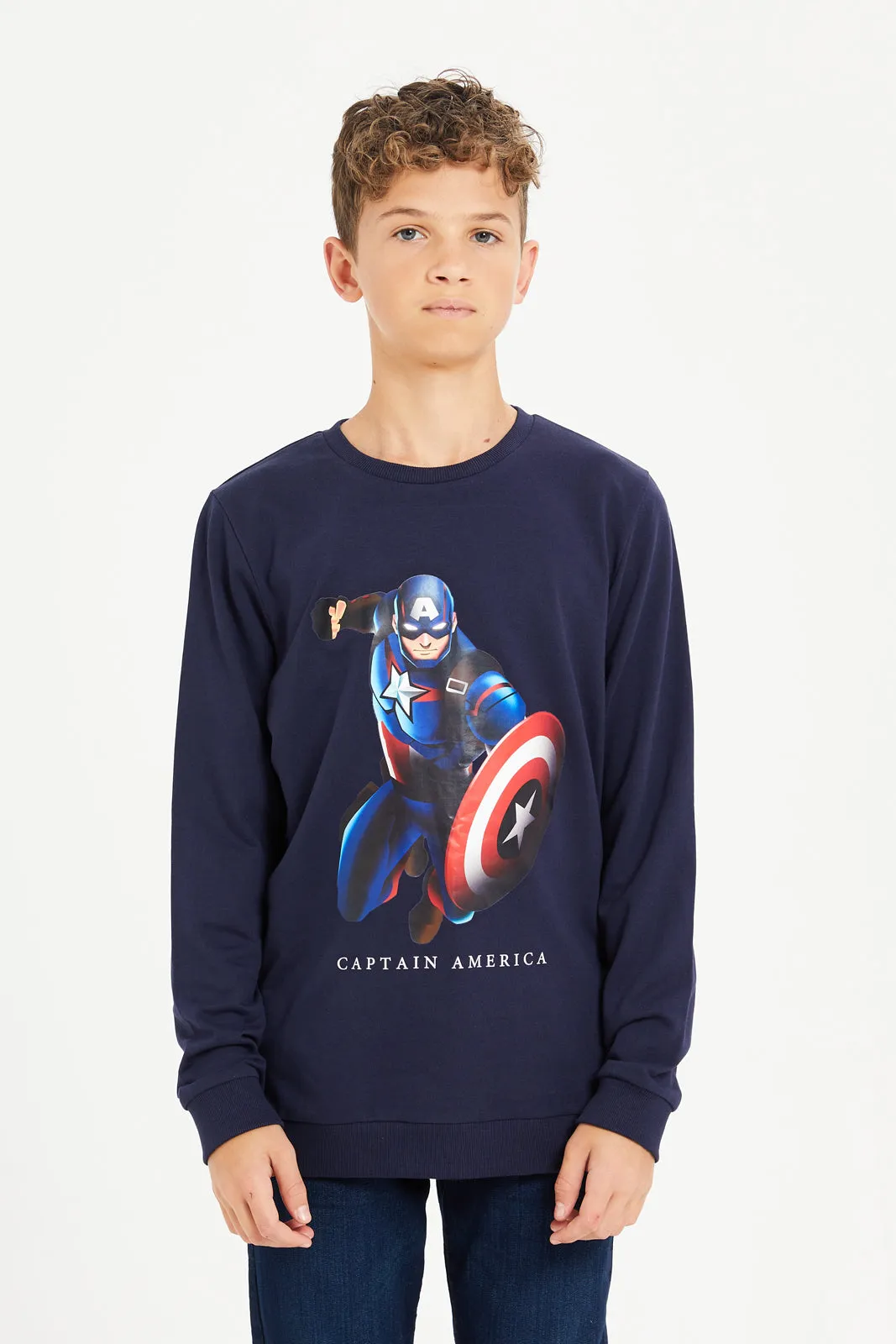 Senior Boys Navy Captain America Sweatshirt