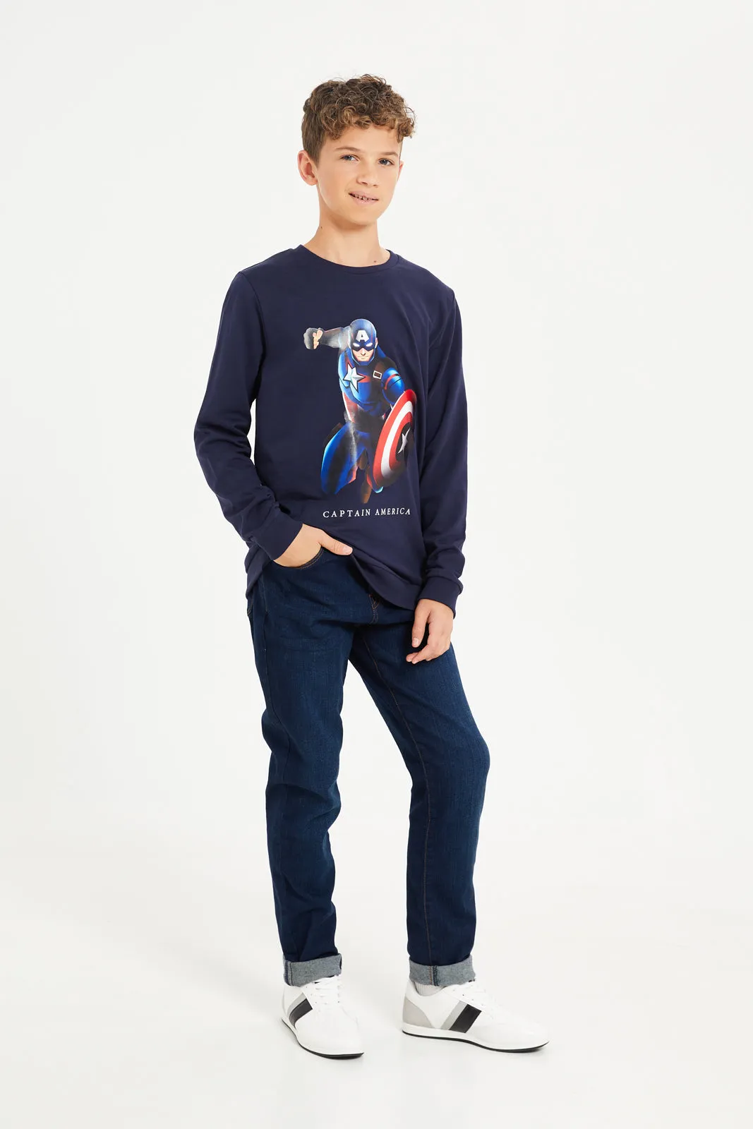 Senior Boys Navy Captain America Sweatshirt