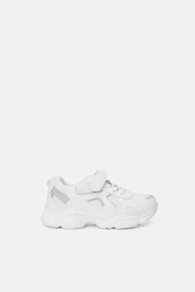 Senior Boys White Material Block Chunky Sneakers