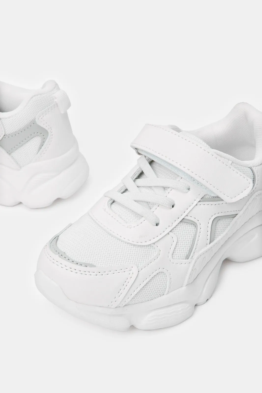 Senior Boys White Material Block Chunky Sneakers