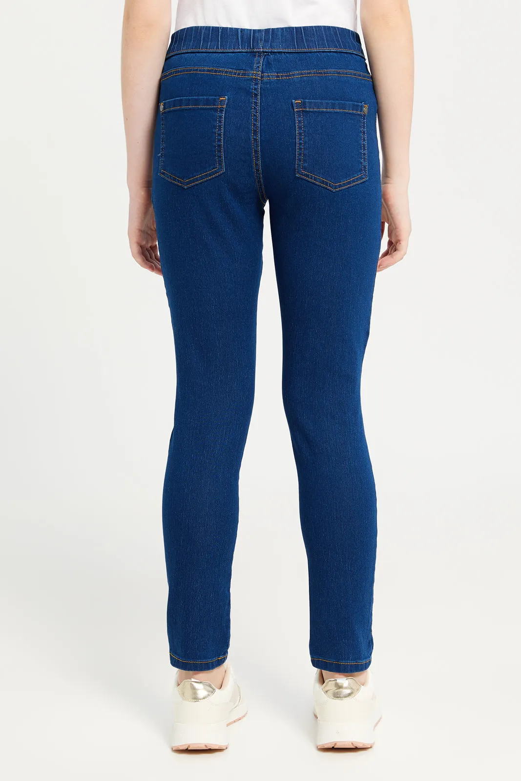 Senior Girls Navy Solid Basic Jegging