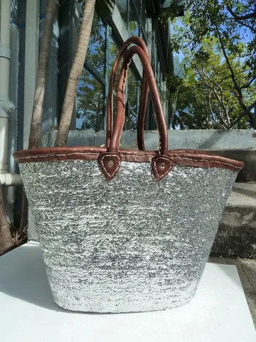 Sequin And Leather Tote Silver