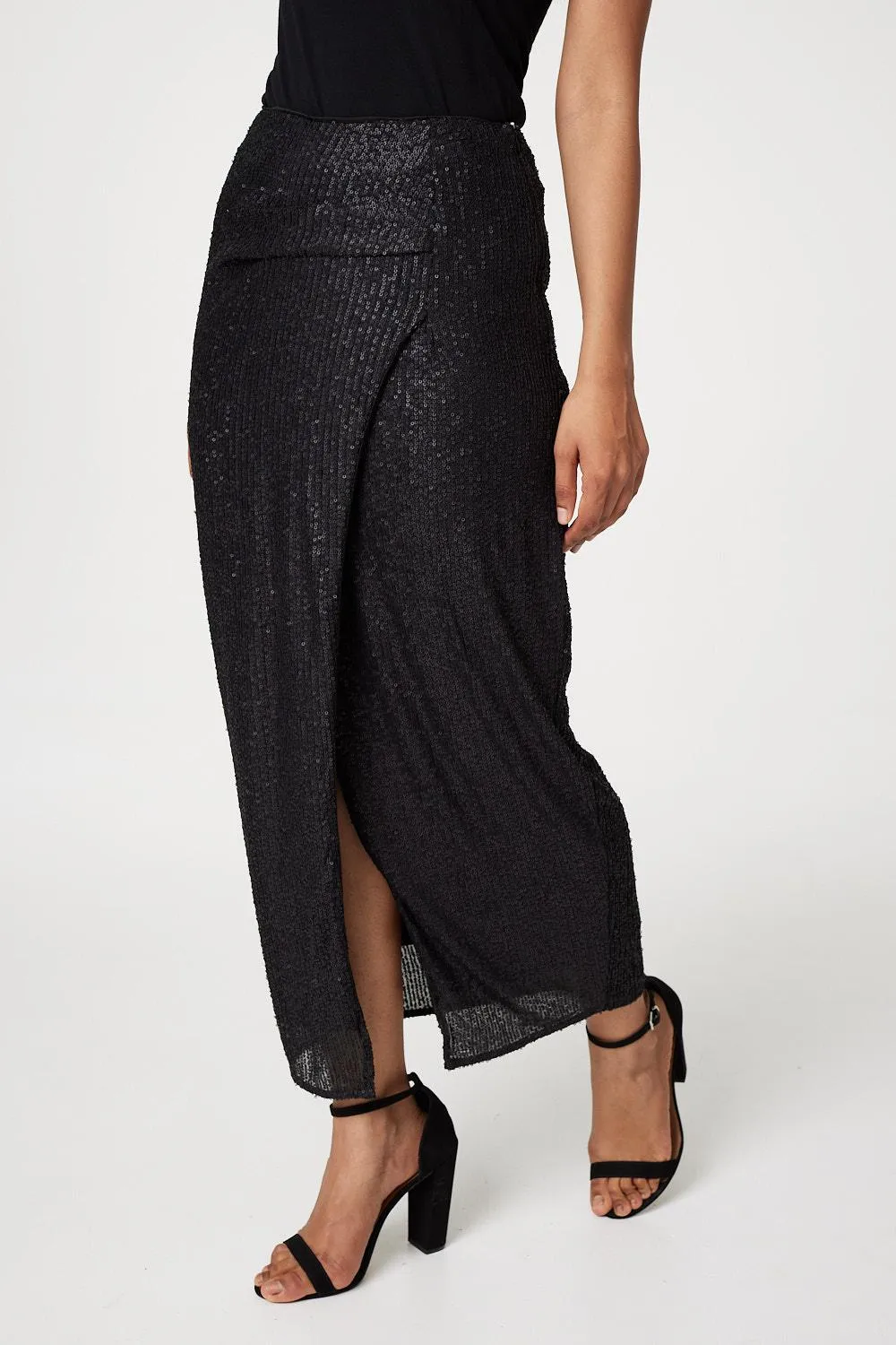 Sequin High Waist Wrap Skirt