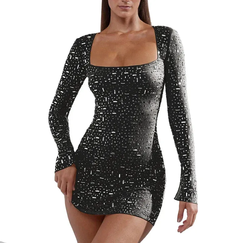 Sequined Sexy Strap Evening Dress Women Diamond Sleeveless Slim Hip Package Tube Top Shinny Dresses 2023 Party Bodycon Robe