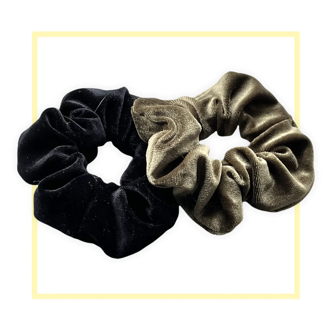 Set 2 scrunchies haarelastieken velvet zwart/groen