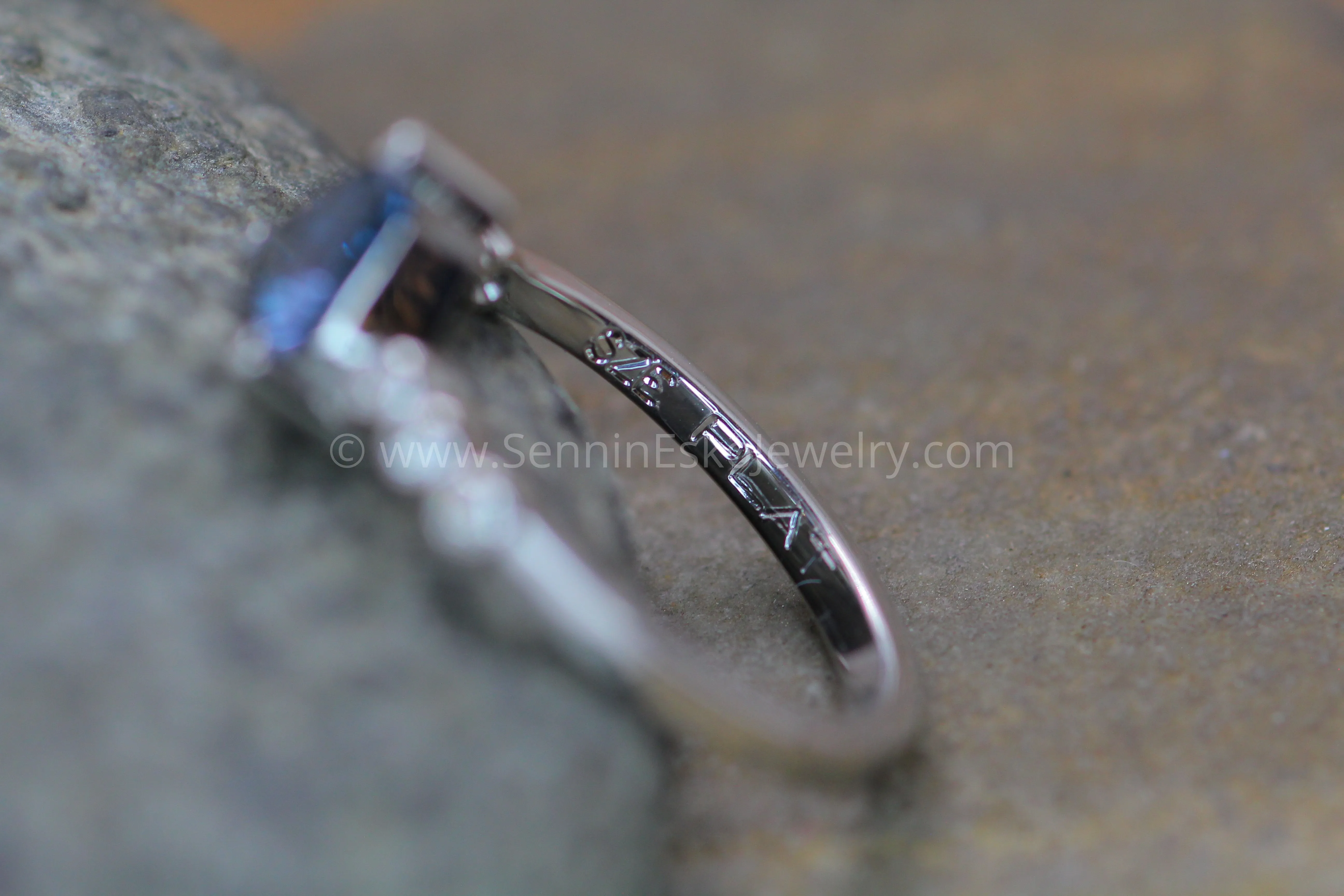 Seven Stone Diamond Accented Prong Setting - Depicted with a Lilac Spinel (Setting Only, Center Stone Sold Separately)