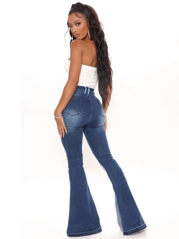 Shades Of Color Patch High Waist Flared Jeans