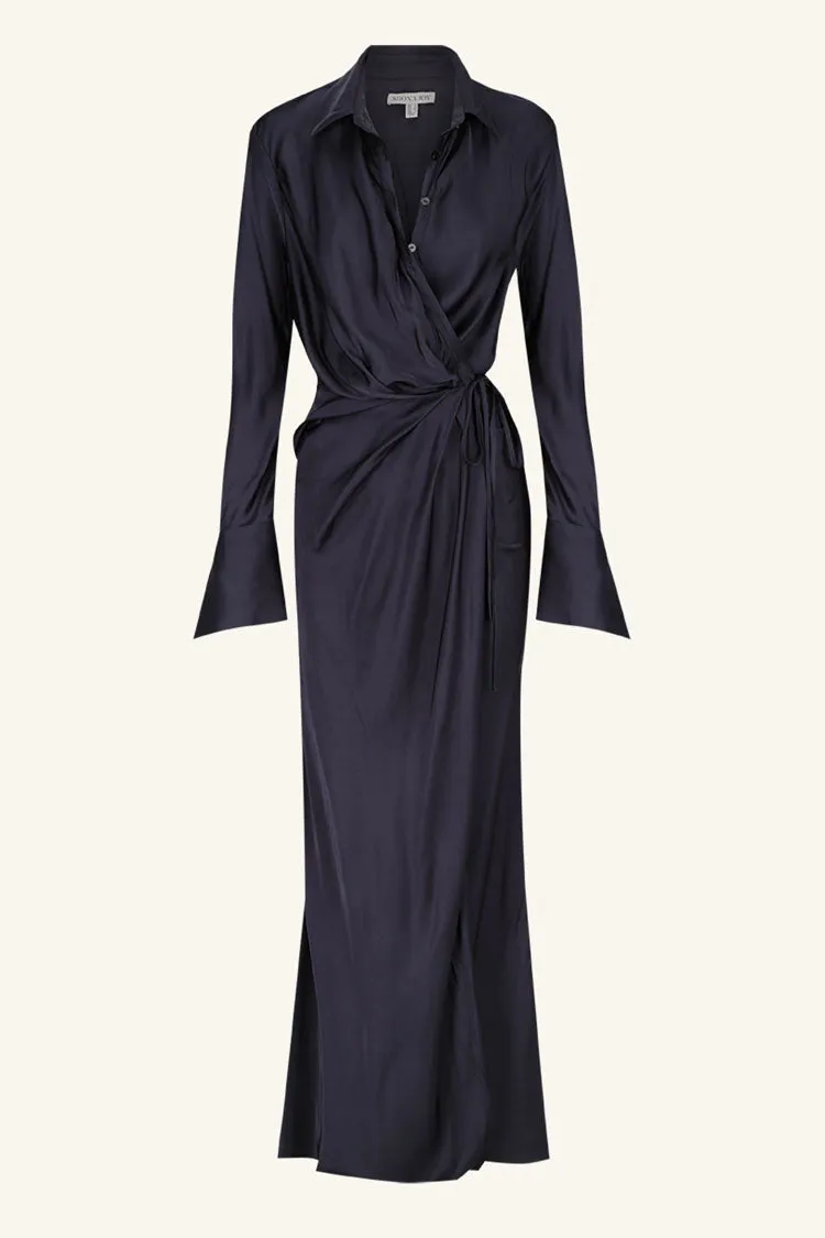 Shae Draped Shirt Maxi Dress in Aegean Blue