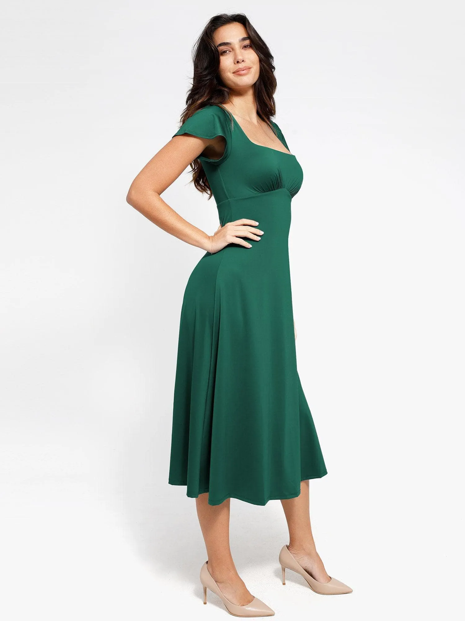 Shapewear Built-In Tummy Control A-Line Midi Dresses