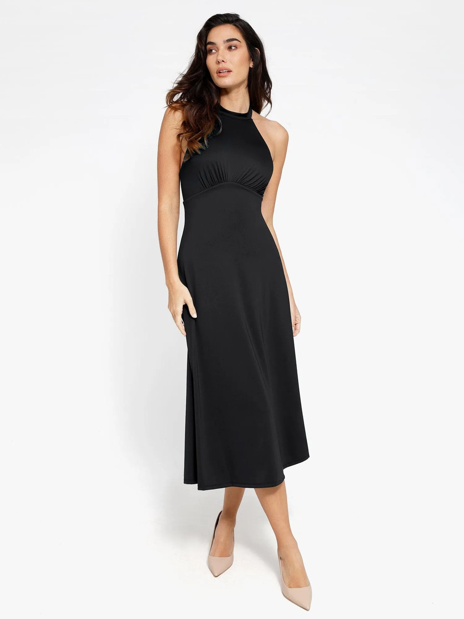 Shapewear Built-In Tummy Control A-Line Midi Dresses