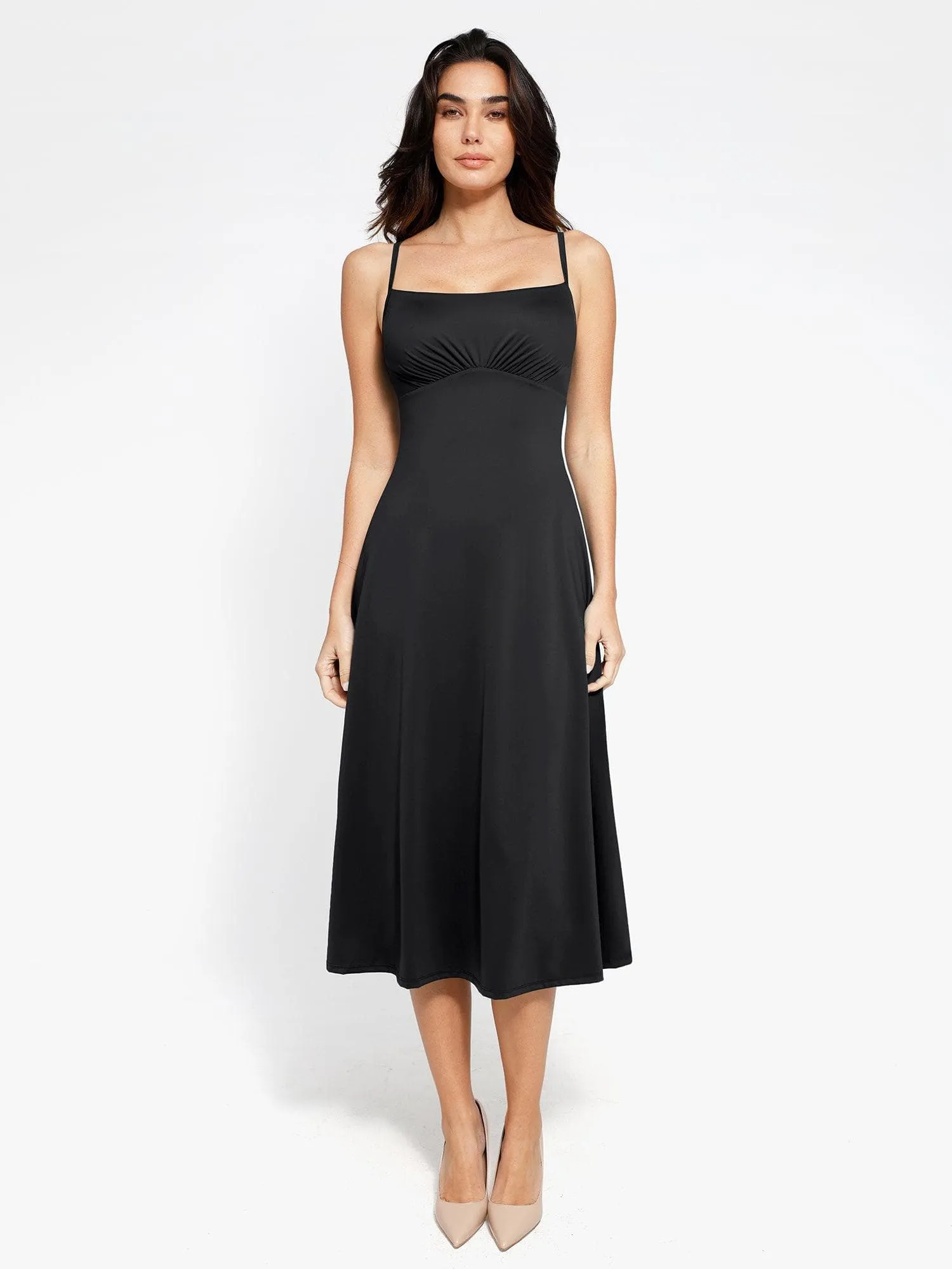 Shapewear Built-In Tummy Control A-Line Midi Dresses