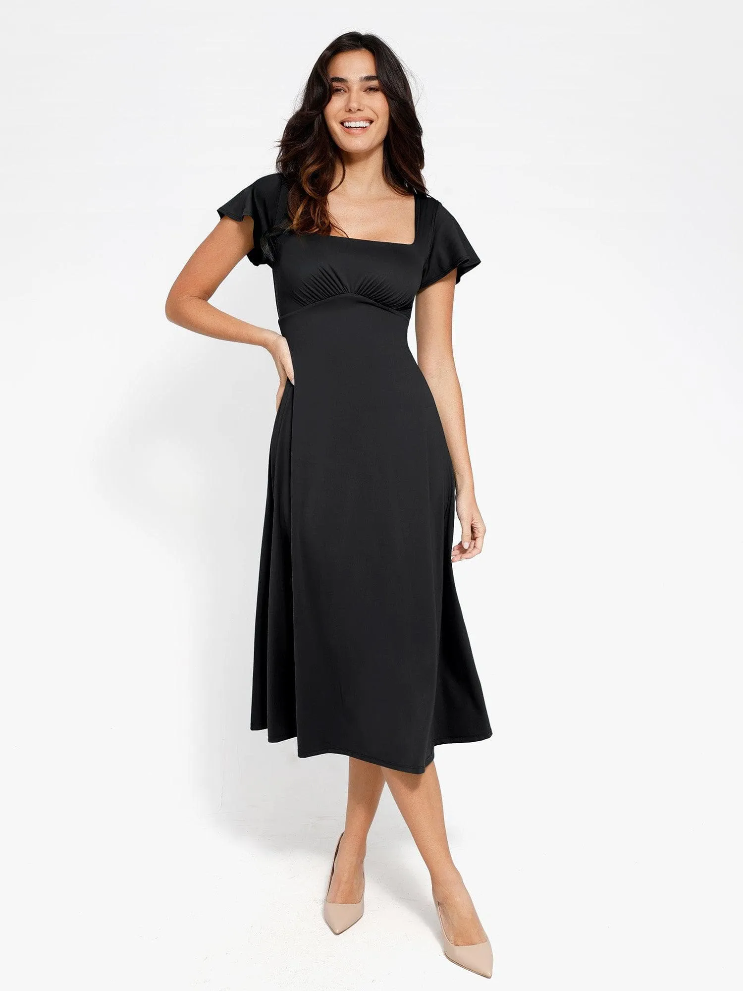 Shapewear Built-In Tummy Control A-Line Midi Dresses