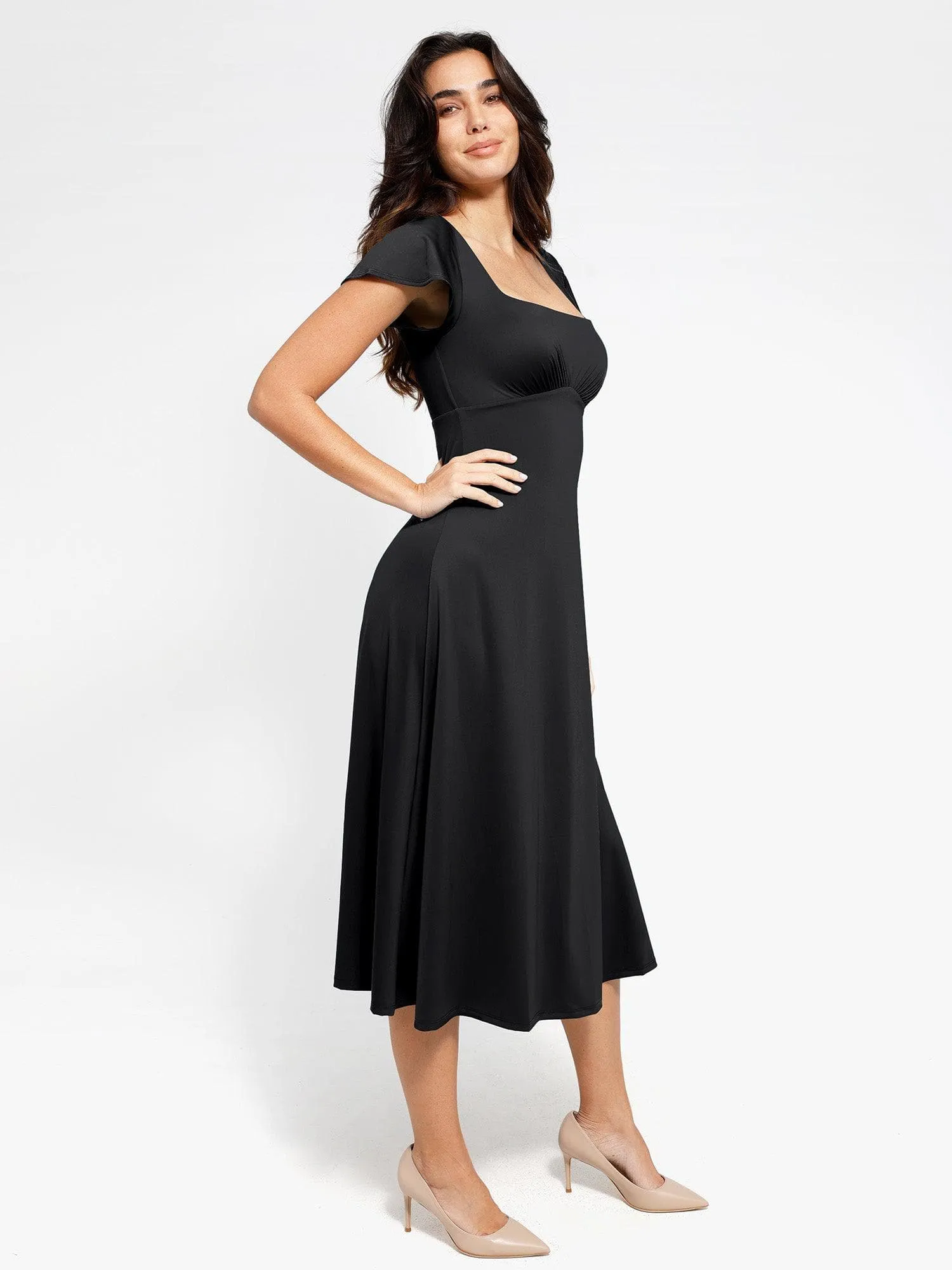 Shapewear Built-In Tummy Control A-Line Midi Dresses