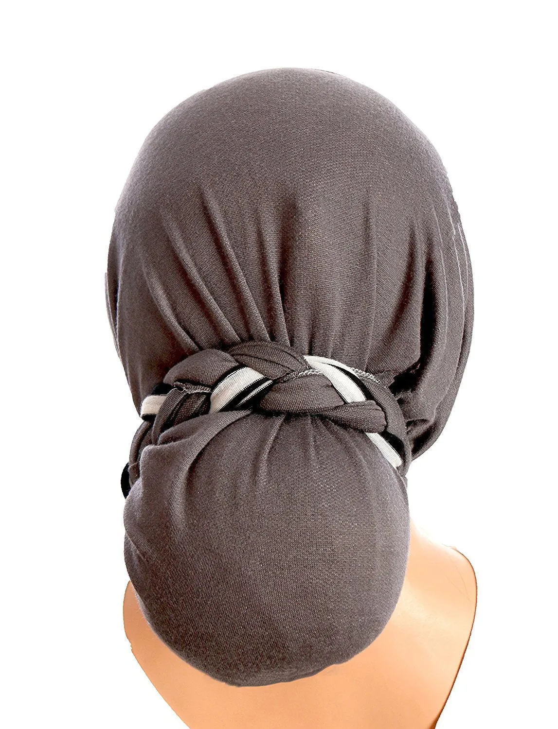 ShariRose Pre Tied Bandana Head Scarf Tichel Lightweight Long Cotton Stripe Wrap (Dark gray w/ stripe - 328)