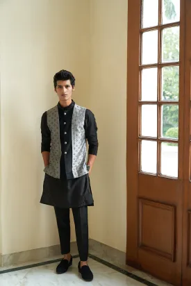 Sheen Black Nehru Jacket Set