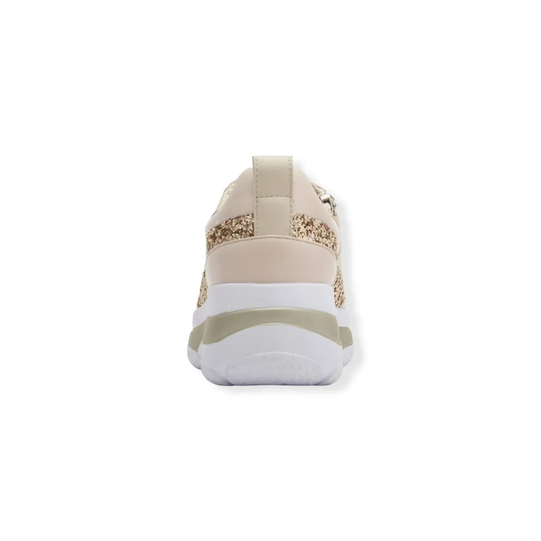 Sheepskin voluminous outsole dad sneakers with glitter and zippers  #FJ077