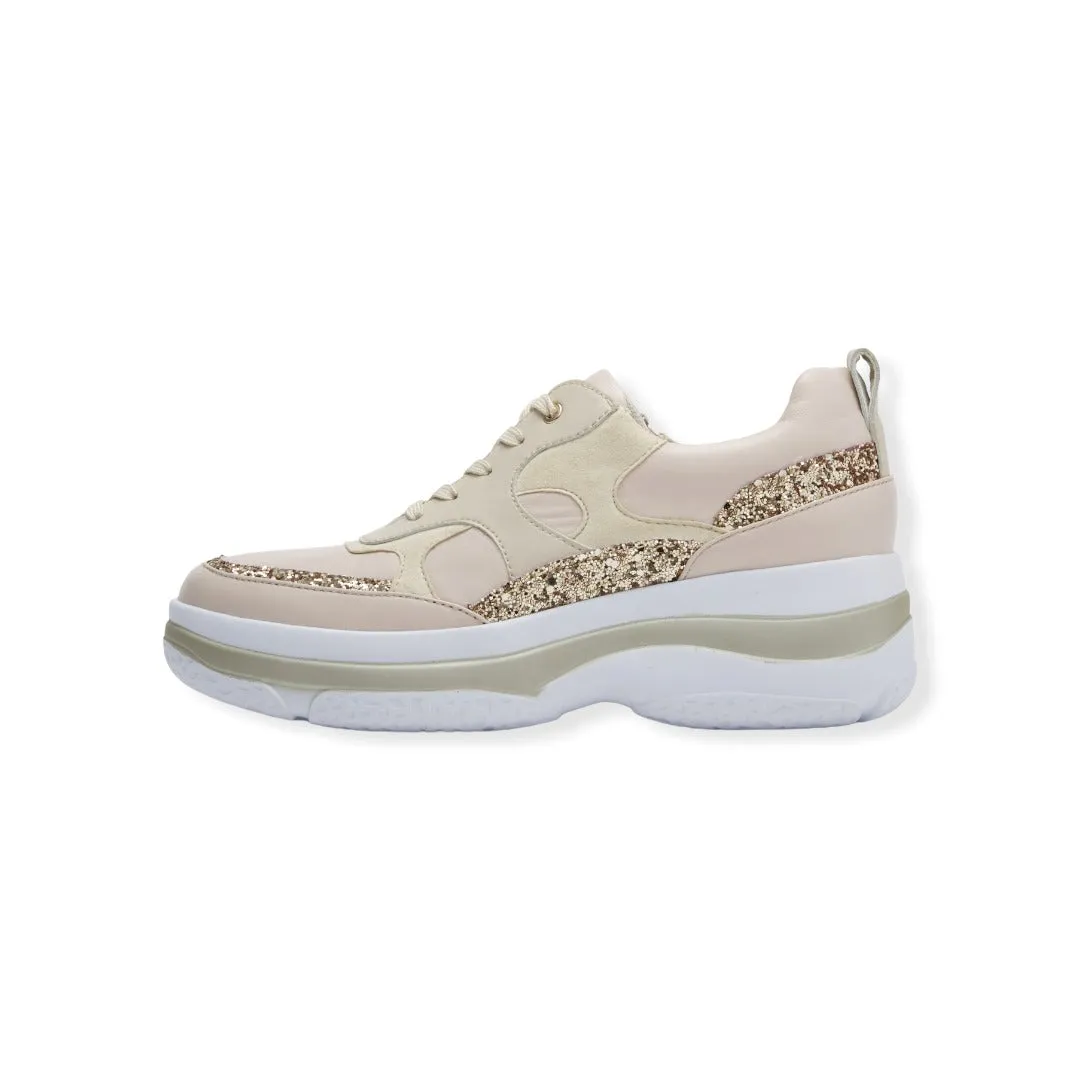 Sheepskin voluminous outsole dad sneakers with glitter and zippers  #FJ077