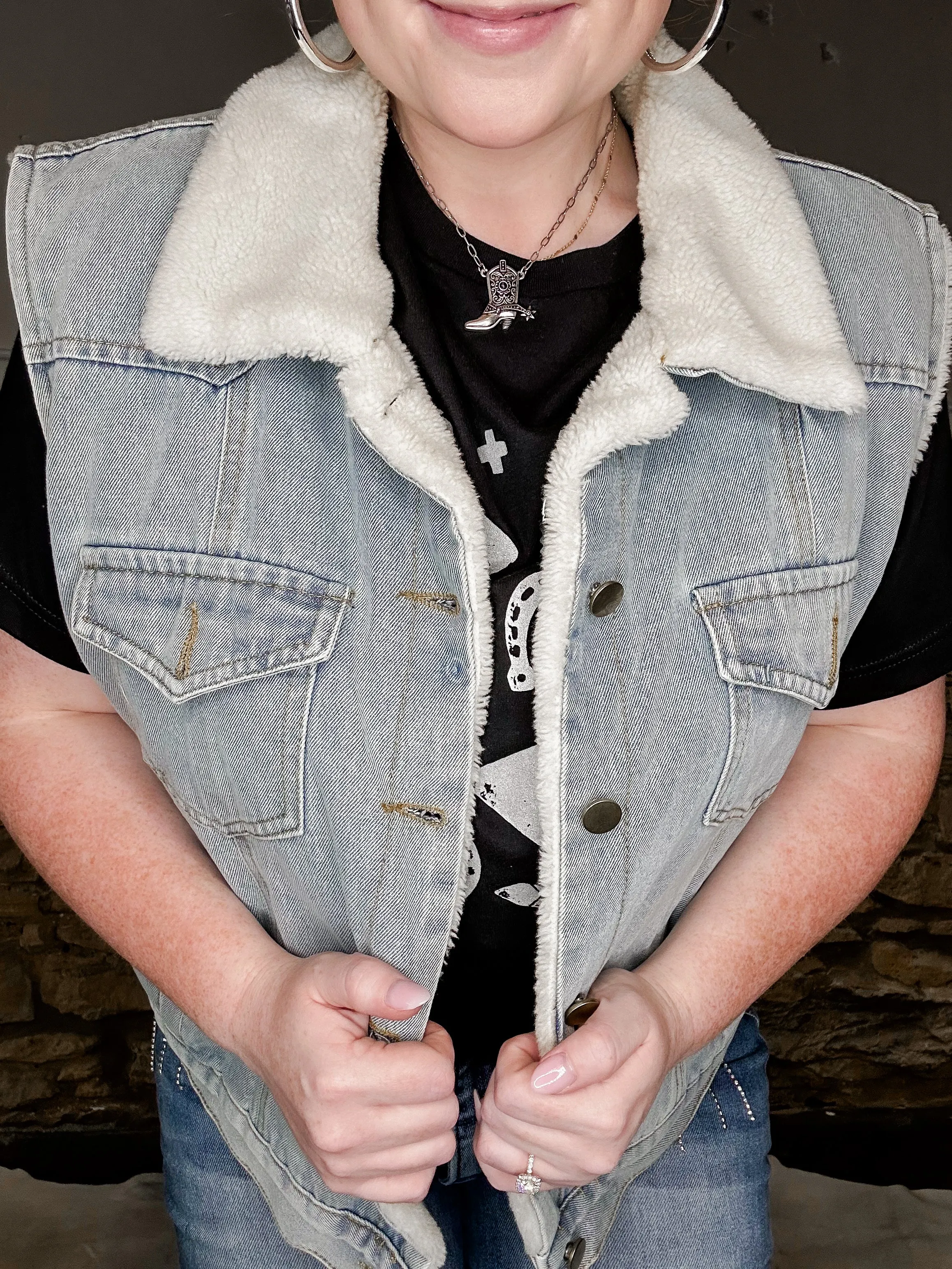 Sherpa lined denim vest