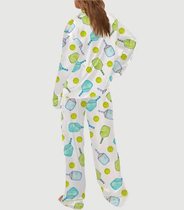 SheShow Pickleball Pajamas, Long - White/Green/Blue