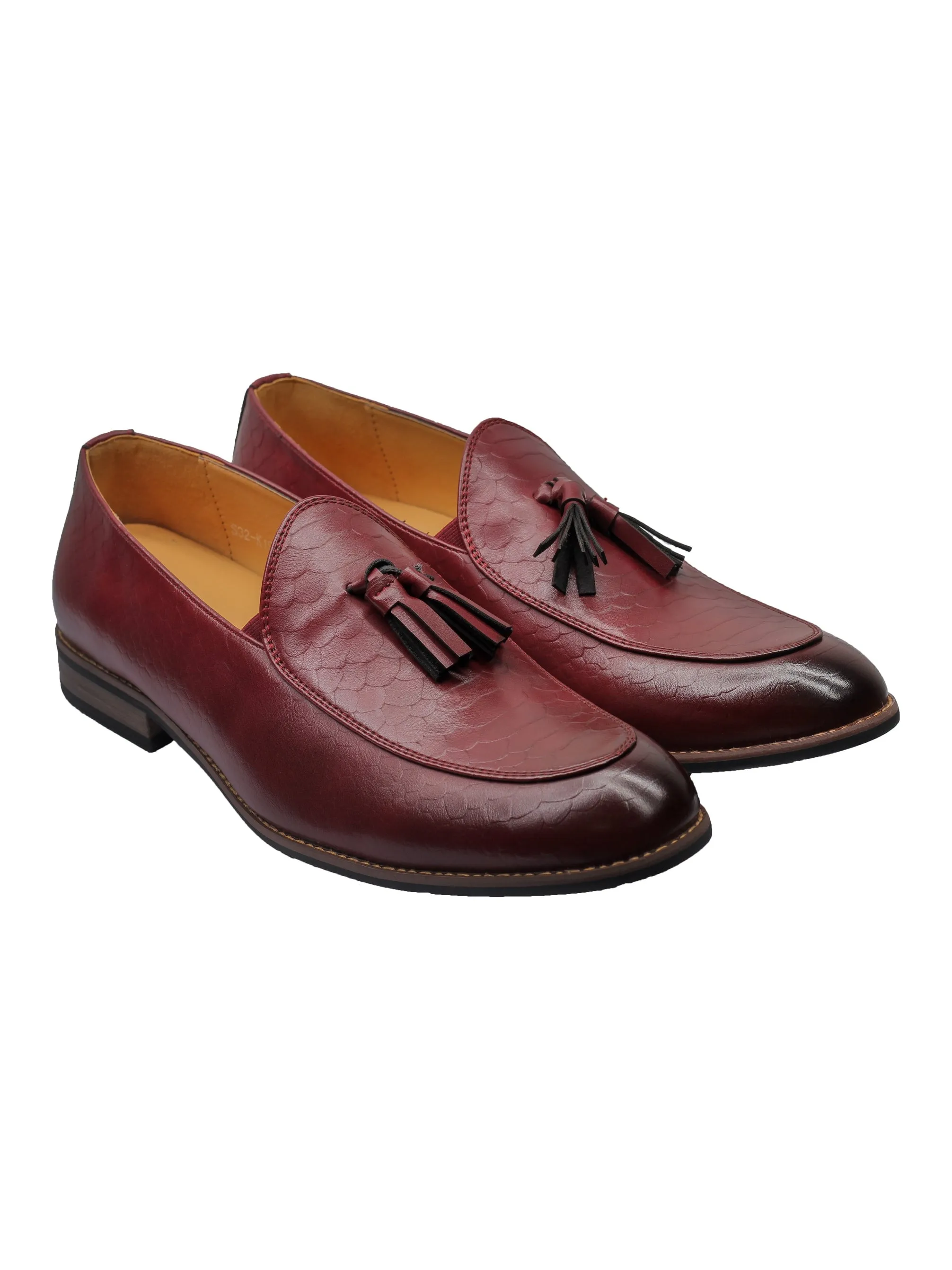 SHINY FAUX LEATHER PRINTED TASSEL LOAFERS