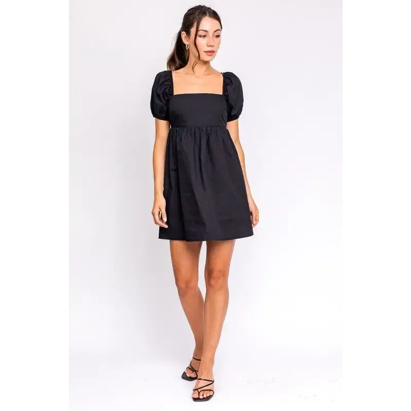 SHORT SLEEVE BACK TIE DETAIL BABYDOLL DRESS