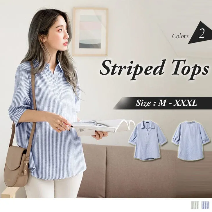 SHORT SLEEVE BUCKLE STRIPED TOPS