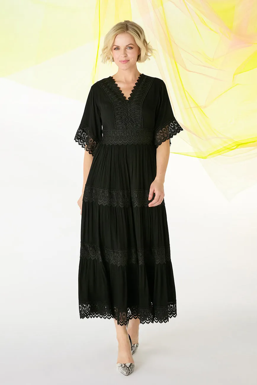 Short Sleeve Crochet Maxi Dress