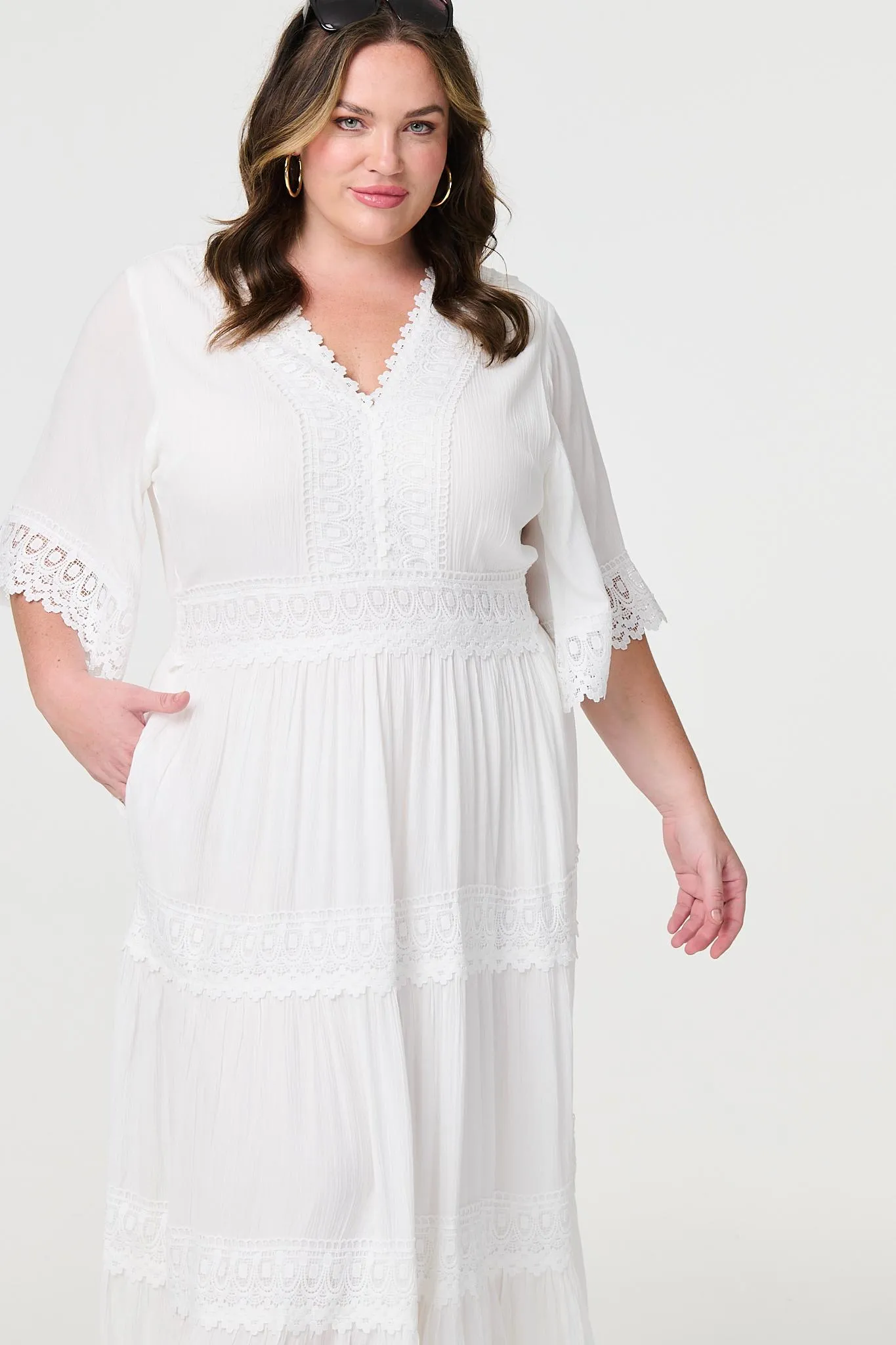 Short Sleeve Crochet Maxi Dress