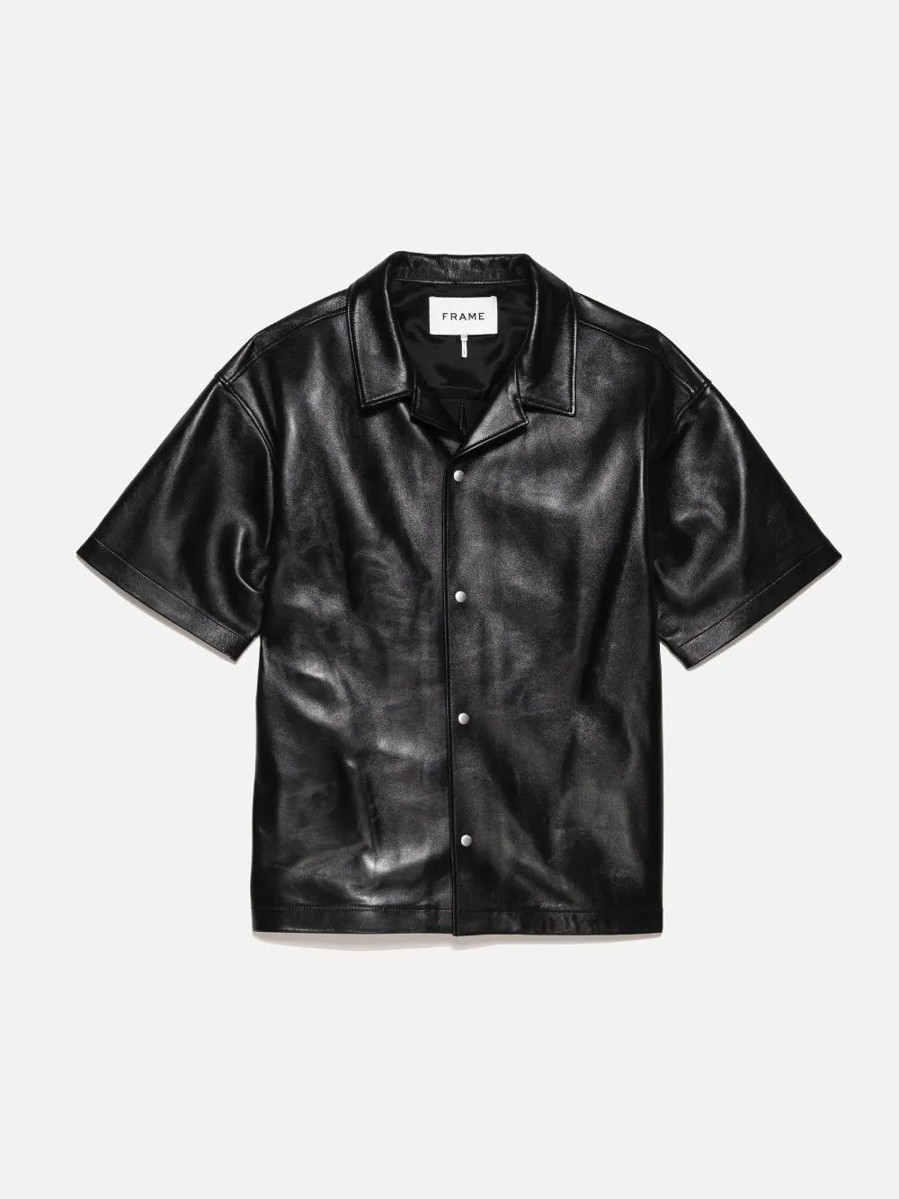 Short Sleeve Leather Camp Shirt -- Black