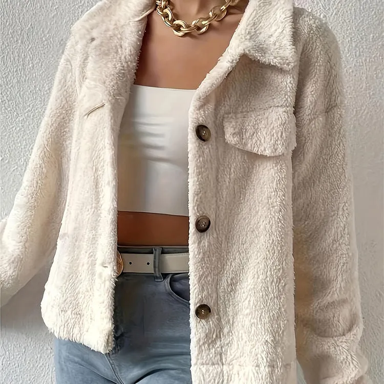 Short Velvet White Lapel Woolen Coat