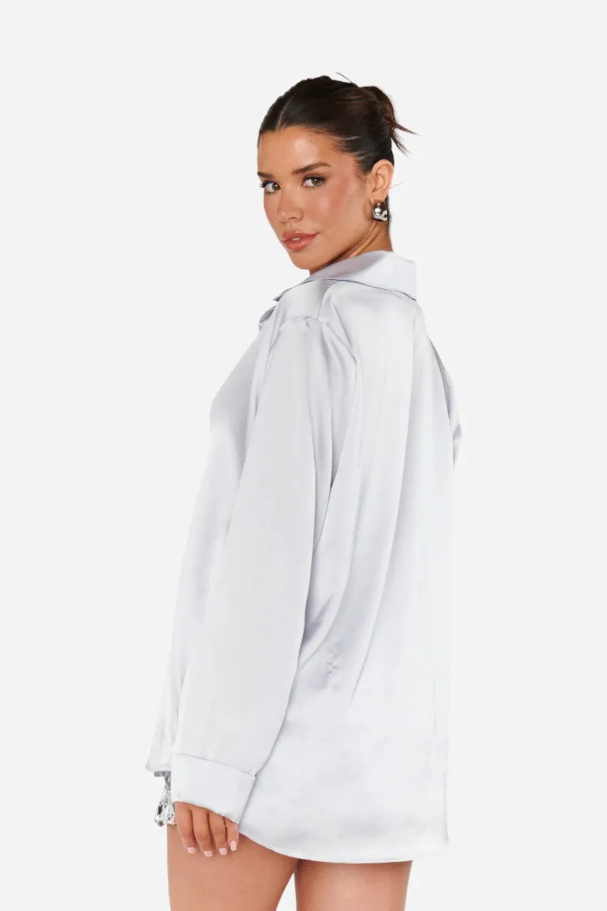 Show Me Your Mumu Smith Button Down Silver Luxe Satin