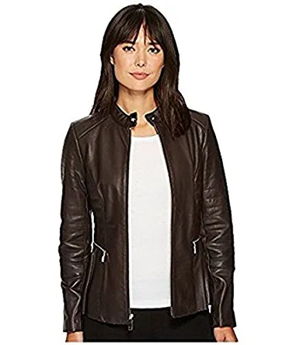 Sid Womens Darkish Brown Lambskin Leather Jacket for Biker 3XL