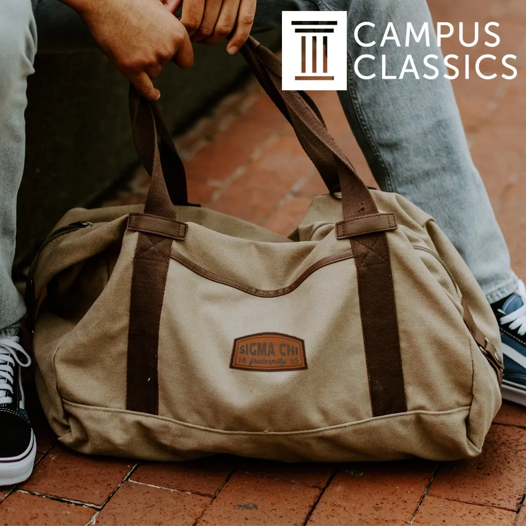 Sigma Pi Khaki Canvas Duffel With Leather Patch