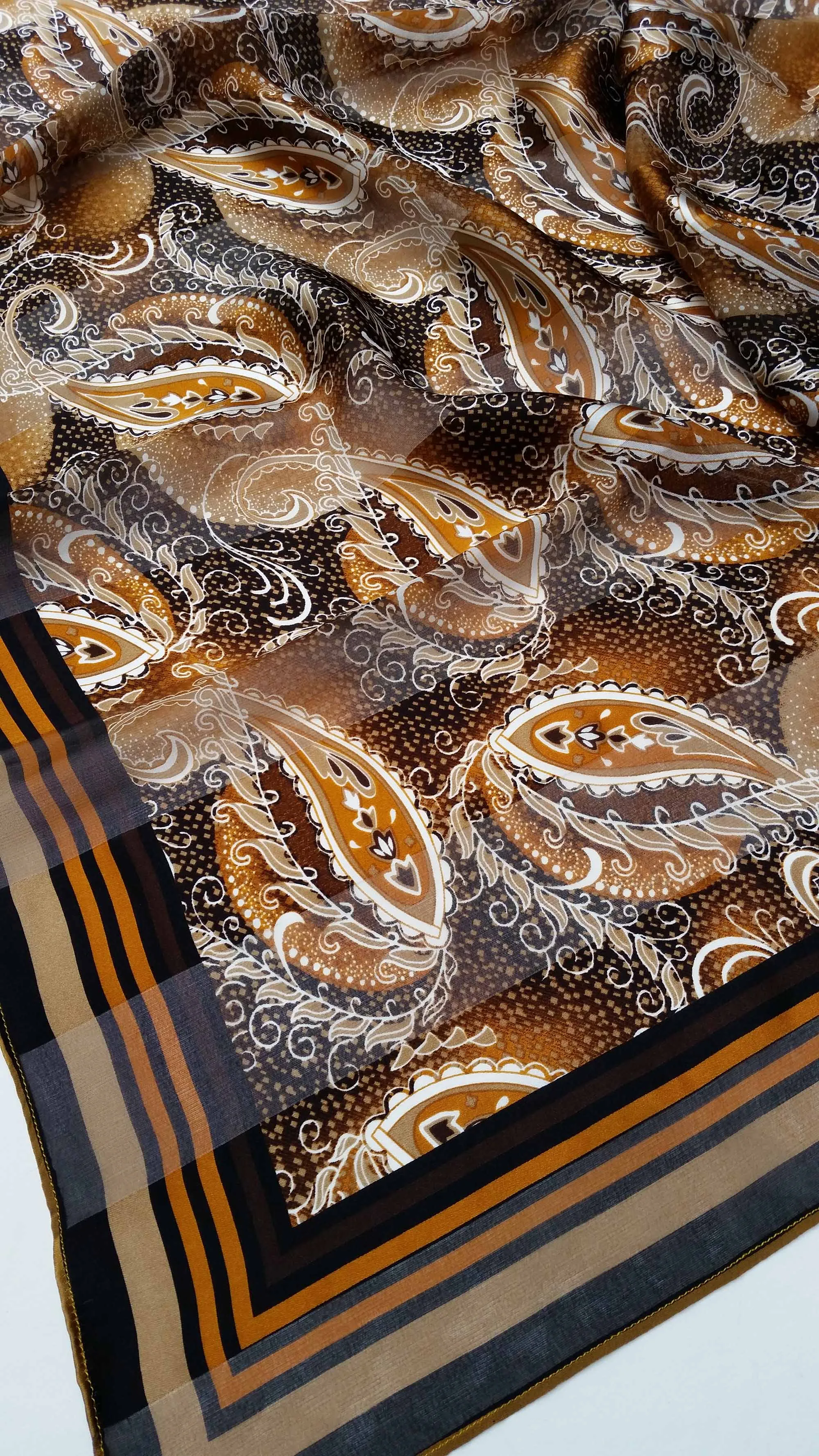 Silk Print Scarf - Bronze Espresso Paisley