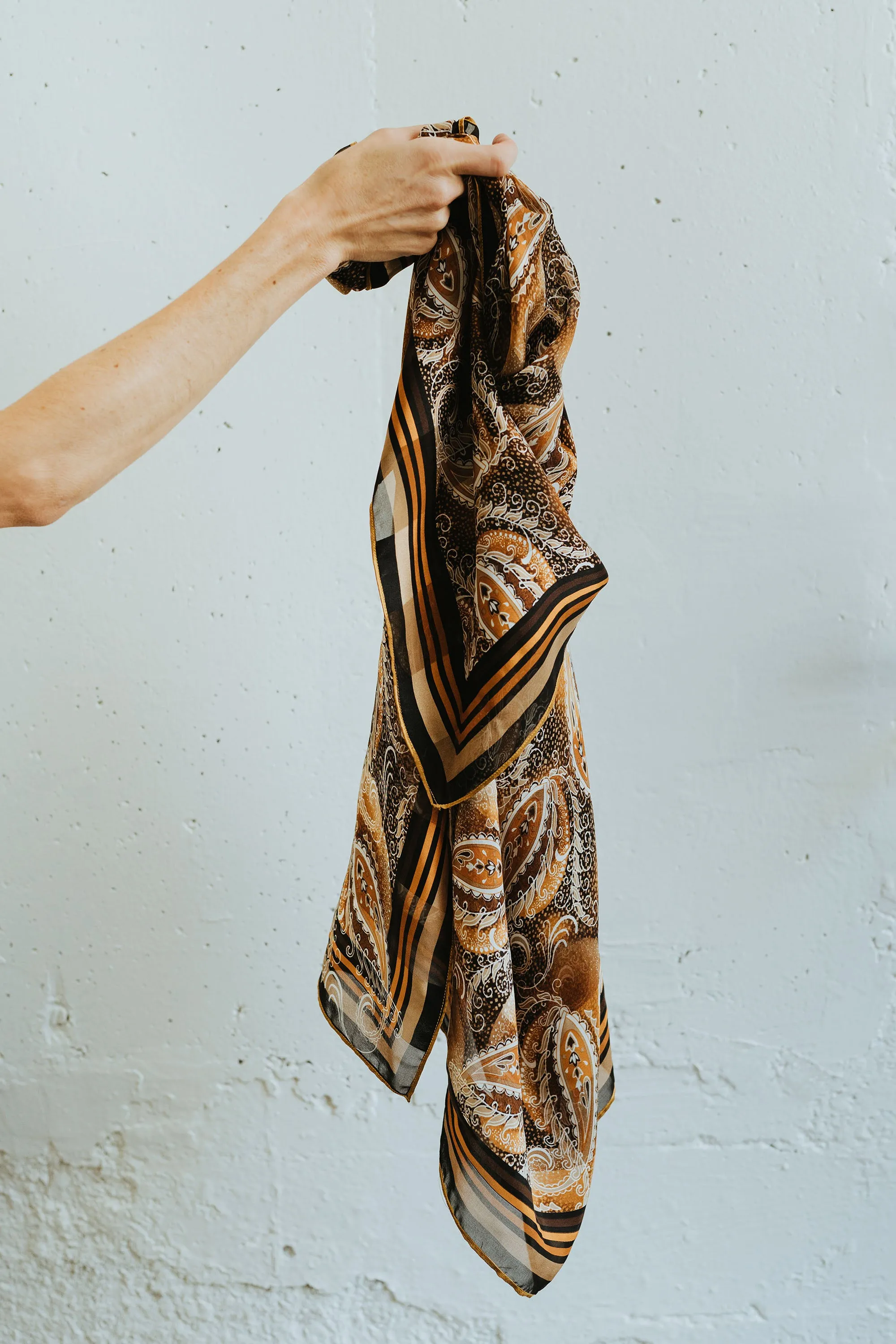 Silk Print Scarf - Bronze Espresso Paisley