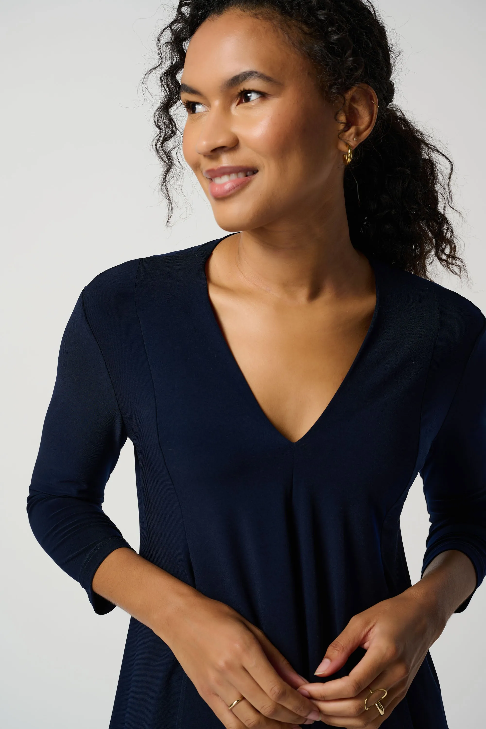 Silky Knit Asymmetric Tunic, Midnight Blue