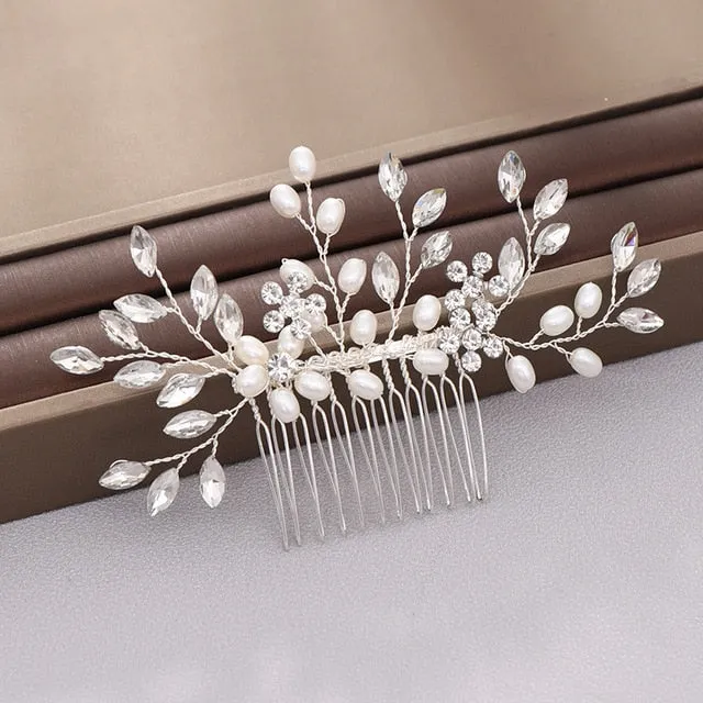 Silver Color Pearl Crystal Bridal Wedding Hair Combs