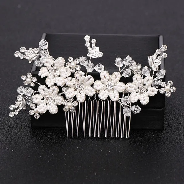 Silver Color Pearl Crystal Bridal Wedding Hair Combs