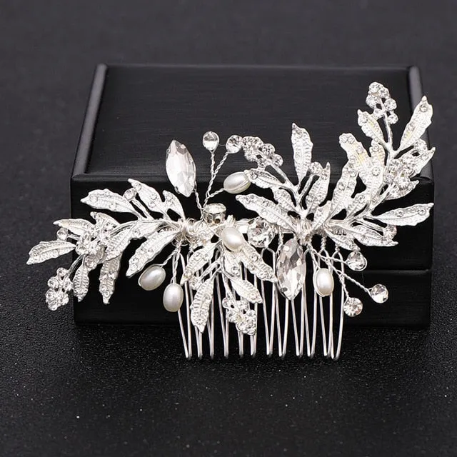 Silver Color Pearl Crystal Bridal Wedding Hair Combs