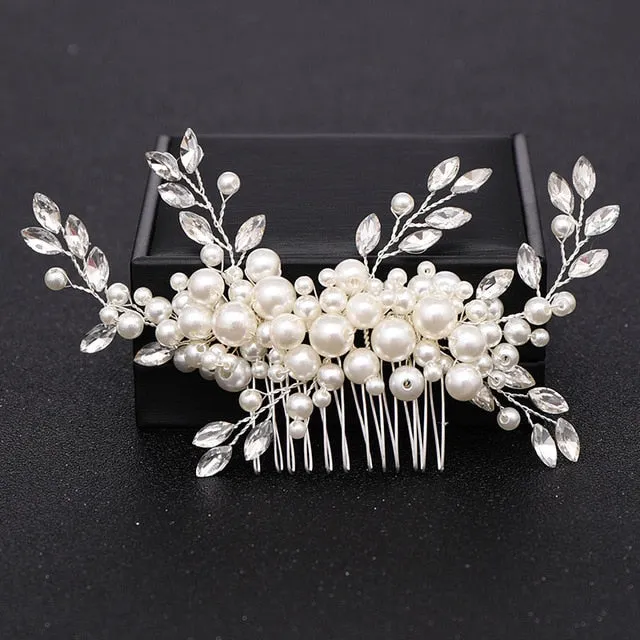 Silver Color Pearl Crystal Bridal Wedding Hair Combs