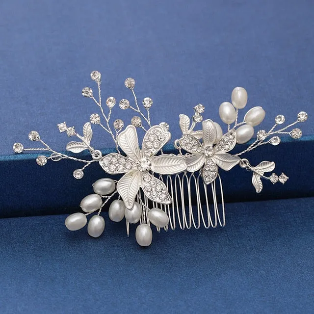 Silver Color Pearl Crystal Bridal Wedding Hair Combs